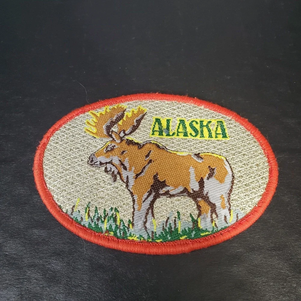 VTG ALASKA With Moose Woven Sew-On Oval Patch